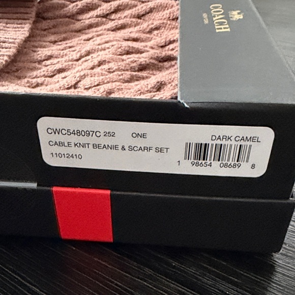 Coach Tan Cable Knit Hat and Scarf Set - Picture 4 of 5